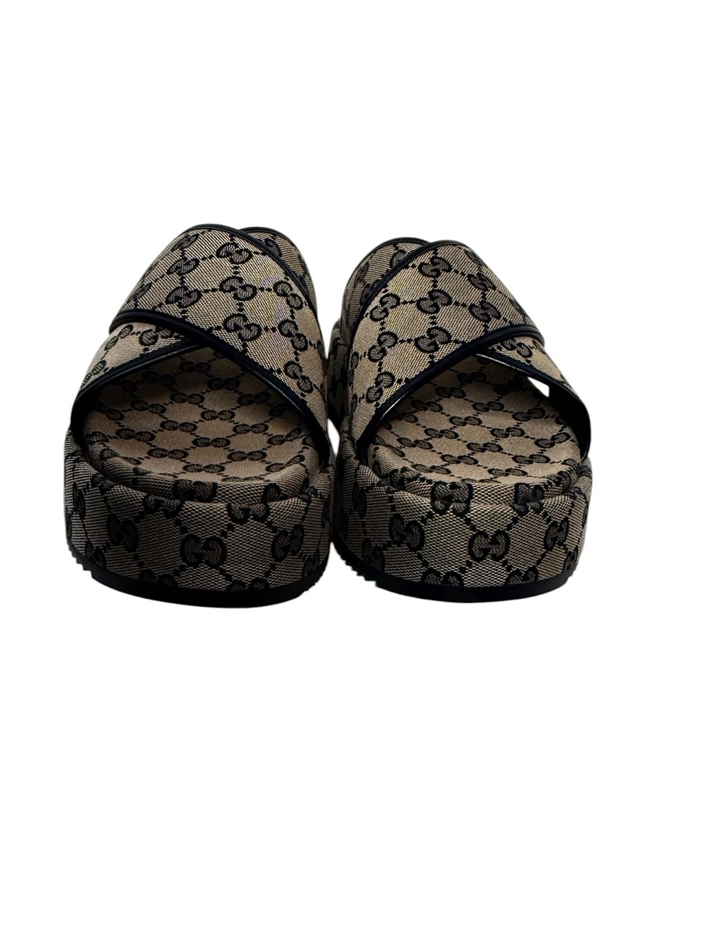 Gucci GG Canvas Platform Slides Sandals Beige Blue Sz 41 NWT - Picture 6 of 12